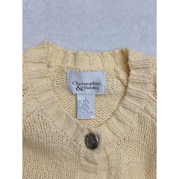 Vintage 2001 Cable Knit Star Sweater Silver Buttons Cardigan Christopher Banks L - Picture 5 of 10